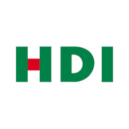 Logo HDI w kolorach zieleni i czerwieni na białym tle.