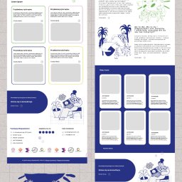 MIXTURE MARKETING SPÓŁKA Z OGRANICZONĄ ODPOWIEDZIALNOŚCIĄ - Grafika strony internetowej fundacji z sekcjami 'Psychoedukacja' i 'O Nas', ilustracjami i informacjami kontaktowymi.