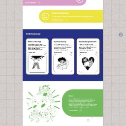 MIXTURE MARKETING SPÓŁKA Z OGRANICZONĄ ODPOWIEDZIALNOŚCIĄ - Zdjęcie strony internetowej Fundacji Niepodzielni wyświetlanej na laptopie, prezentujące ofertę konsultacji, warsztatów i psychoedukacji z ilustracjami.