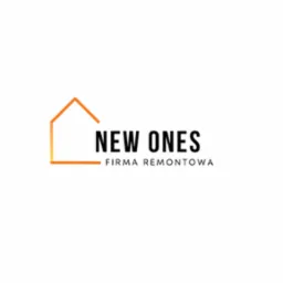 Logo firmy remontowej 'New Ones' z graficznym symbolem domu w kolorze pomarańczowym.