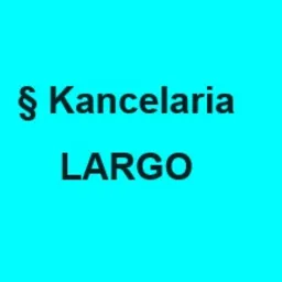 Logo Kancelarii LARGO na turkusowym tle, z symbolem paragrafu po lewej stronie napisu Kancelaria.