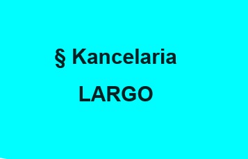 Logo Kancelarii LARGO na turkusowym tle, z symbolem paragrafu po lewej stronie napisu Kancelaria.