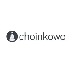 Logo firmy choinkowo.pl przedstawiające stylizowaną choinkę w okręgu, obok nazwa firmy. Minimalistyczny design.