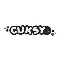 Czarno-białe logo CUKSY.PL z zaokrąglonym fontem i kropkami po bokach, na białym tle.