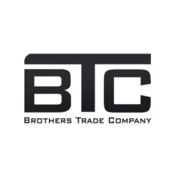 Czarne, geometryczne logo firmy 'BTC Brothers Trade Company' na białym tle.
