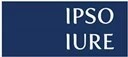 Logo firmy IPSO IURE na granatowym tle, białe litery, minimalistyczny design.
