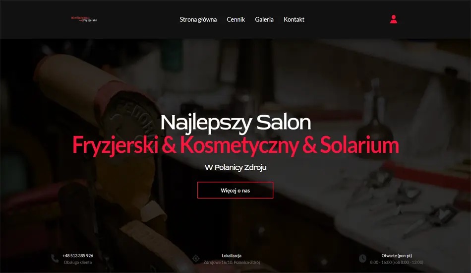 Strona internetowa salonu fryzjerskiego, kosmetycznego i solarium z Polanicy Zdroju, prezentująca ofertę i dane kontaktowe.