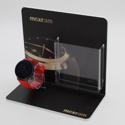 Dream Promotion - Elegancki pojedynczy ekspozytor na zegarek z PCV oraz kieszonką na ulotki.