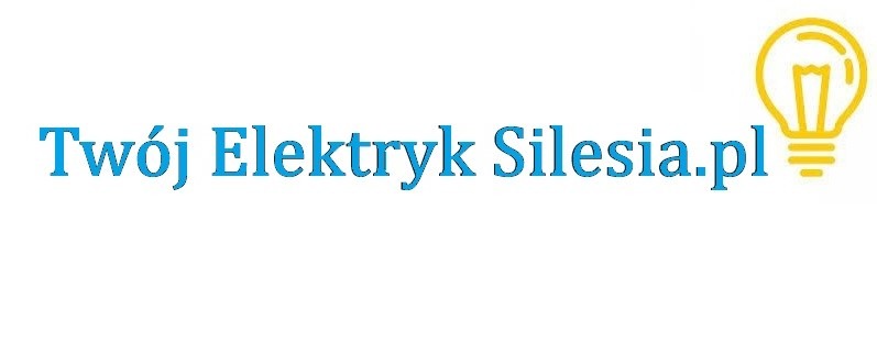 Logo firmy elektrycznej: 'Twój Elektryk Silesia.pl' w kolorze niebieskim, obok symbol żarówki.