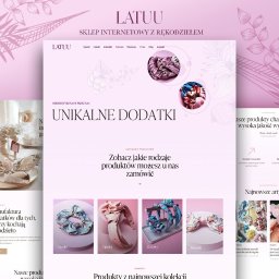 Media River - Projekt strony internetowej sklepu z rękodziełem, prezentujący unikalne dodatki, takie jak gumki, opaski, zestawy i kokardki, w pastelowej kolorystyce i z delikatnymi motywami roślinnymi.