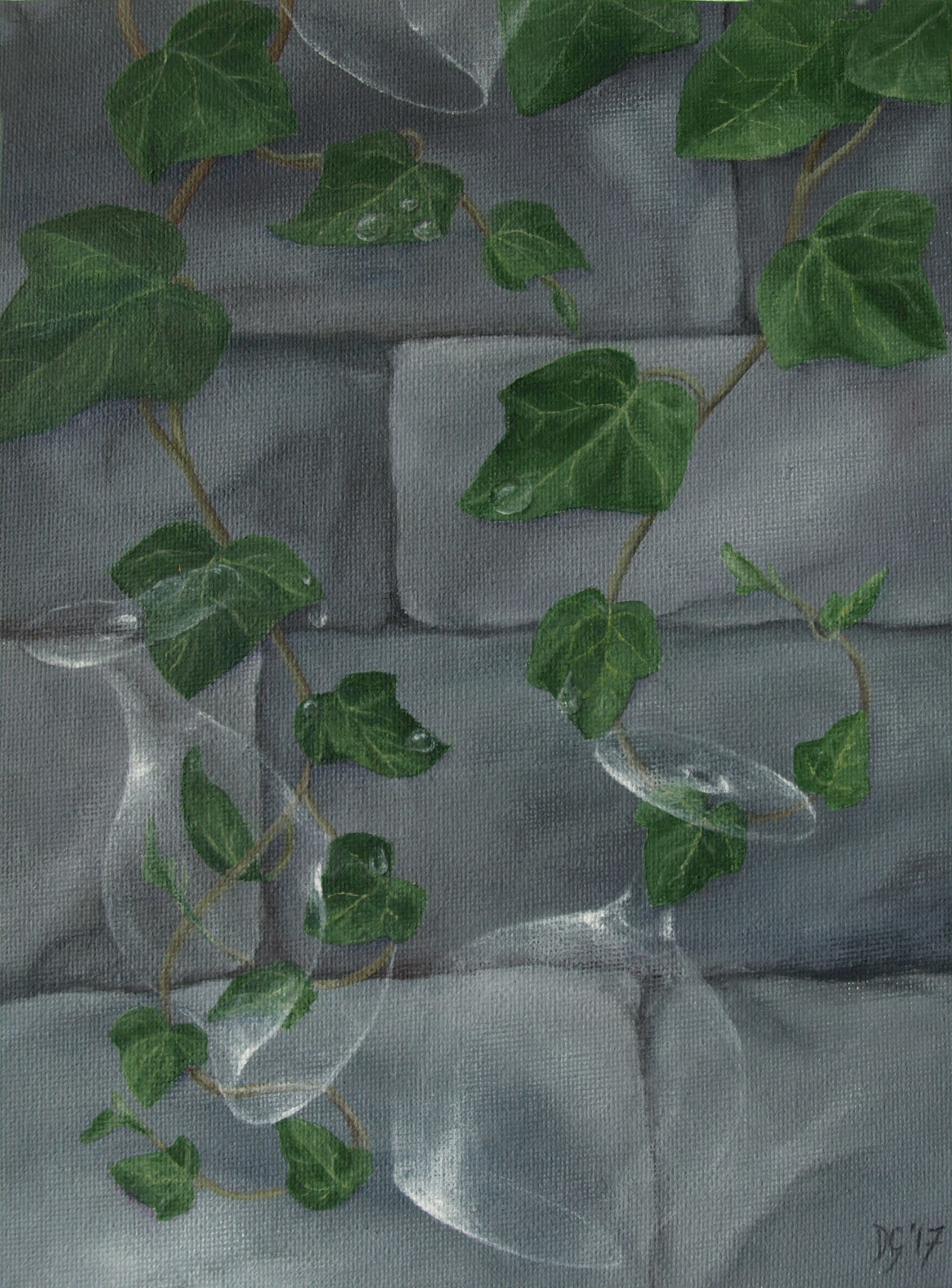 Bluszcz z kieliszkami, akryl na płótnie