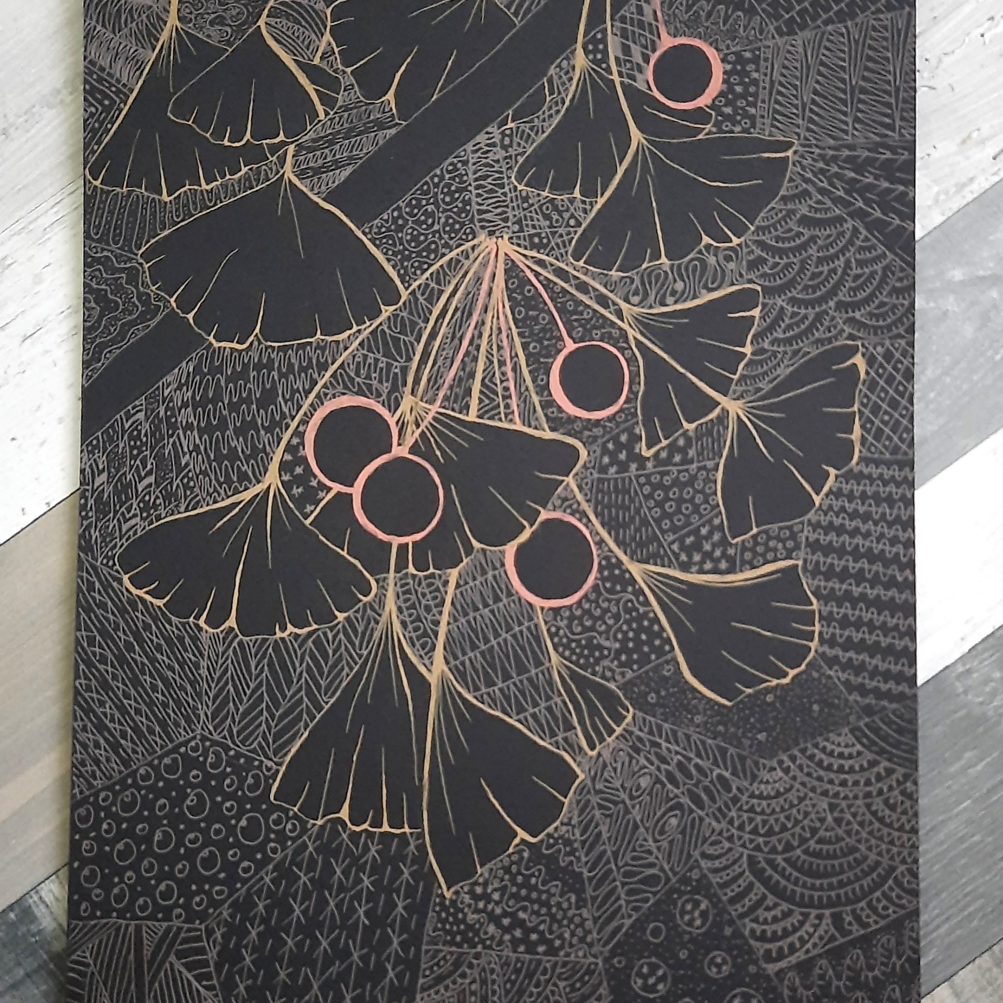 Miłorząb, rysunek na papierze