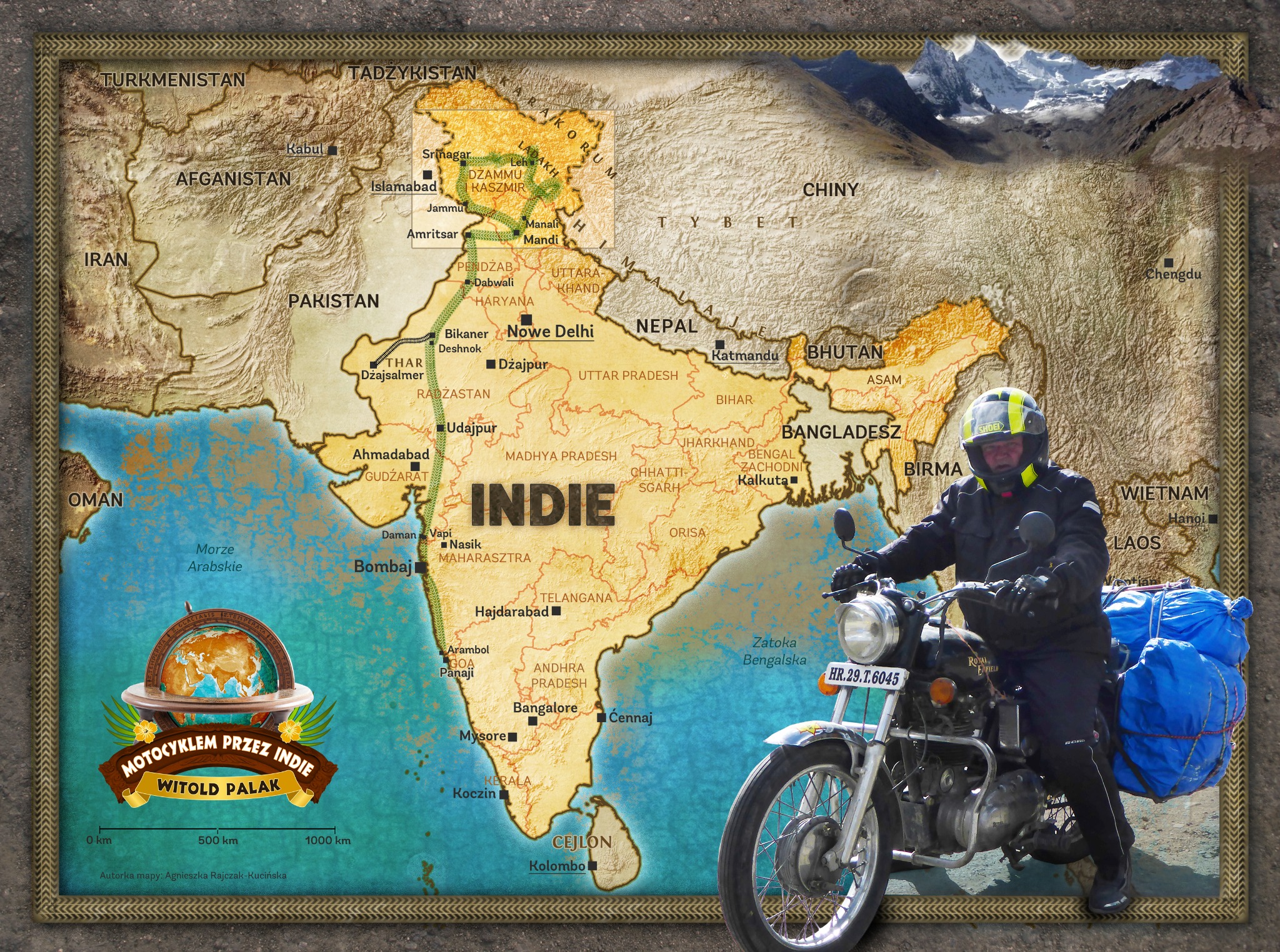Mapka do książki 'Motocyklem przez Indie' Witolda Palaka. 'Biblioteka Poznaj Świat'