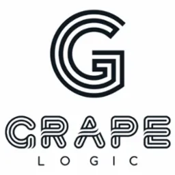 Logo firmy Grape Logic: stylizowana litera G z grubych, równoległych linii, nad napisem 'GRAPE LOGIC' wykonanym podobną czcionką.