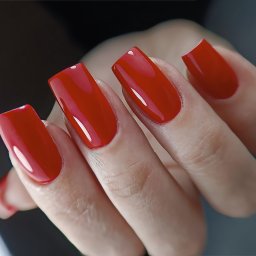 Paznokcie w intensywnej czerwieni - śmiały akcent dla nowoczesnych kobiet! Proponujemy połączenie modnego, geometrycznego kształtu z mocnym, soczystym odcieniem czerwonego.
