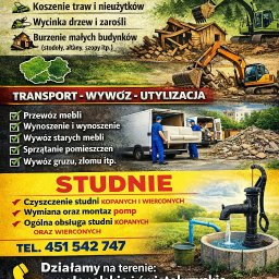 FHU Bolek - Baner reklamowy FHU Bolek: usługi terenowe (wycinka, rozbiórki), transport, studnie (czyszczenie, montaż pomp). Kontakt: 451 542 747, Małopolska i Świętokrzyskie.