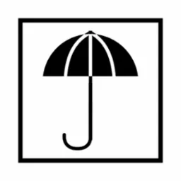Czarno-biały piktogram parasola w kwadracie, symbolizujący ochronę, być może w kontekście ubezpieczeń lub odszkodowań.