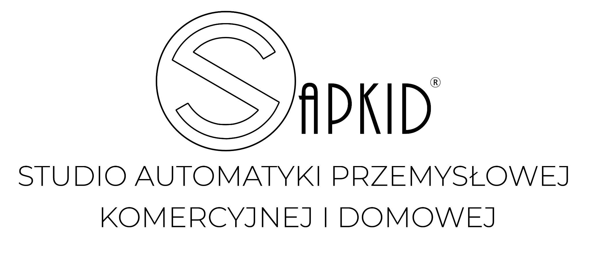 Logo firmy APKID, studio automatyki przemysłowej, komercyjnej i domowej, z symbolem litery S wpisanej w okrąg.