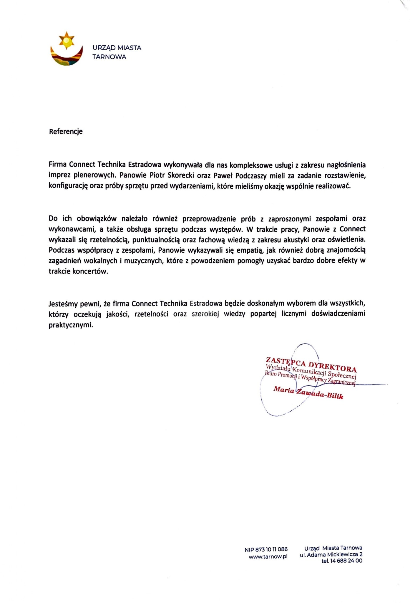 Referencje Urząd Miasta Tarnowa