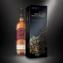 Butelka 15-letniej whisky Single Malt Scotch Whisky The Explorer Series Tullibardine Distillery w eleganckim opakowaniu z motywami morskimi w kolorze złotym na czarnym tle.