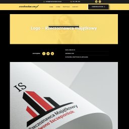 MoreThanCode Magdalena Orzechowska - Logo firmy Rzeczoznawca Majątkowy Iwona Szczepaniak, przedstawione na białym papierze z efektem 3D, z czarno-czerwonym symbolem graficznym.