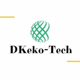 Logo firmy DKeko-Tech z zielonym globem z siatki i żółtymi elementami graficznymi w rogach, na białym tle.