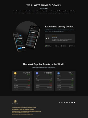 Prezentacja interfejsu aplikacji mobilnej do zarządzania inwestycjami na ciemnym tle, z widocznymi wykresami giełdowymi na ekranach smartfonów.