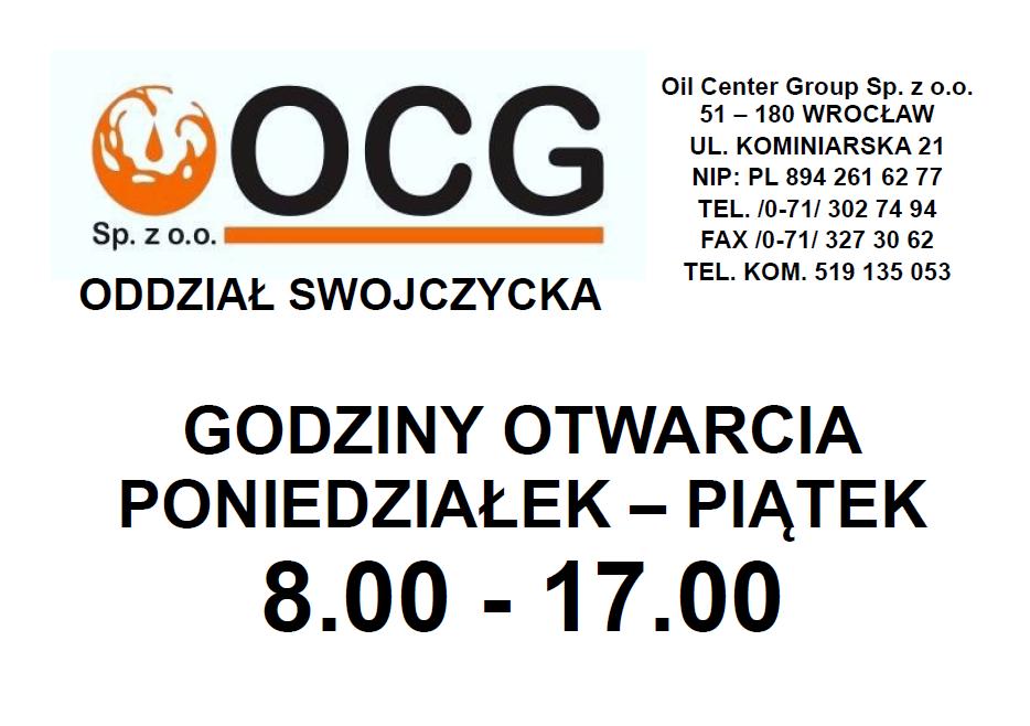 Logo Oil Center Group Sp. z o.o. Oddział Swojczycka z godzinami otwarcia od poniedziałku do piątku 8:00-17:00.