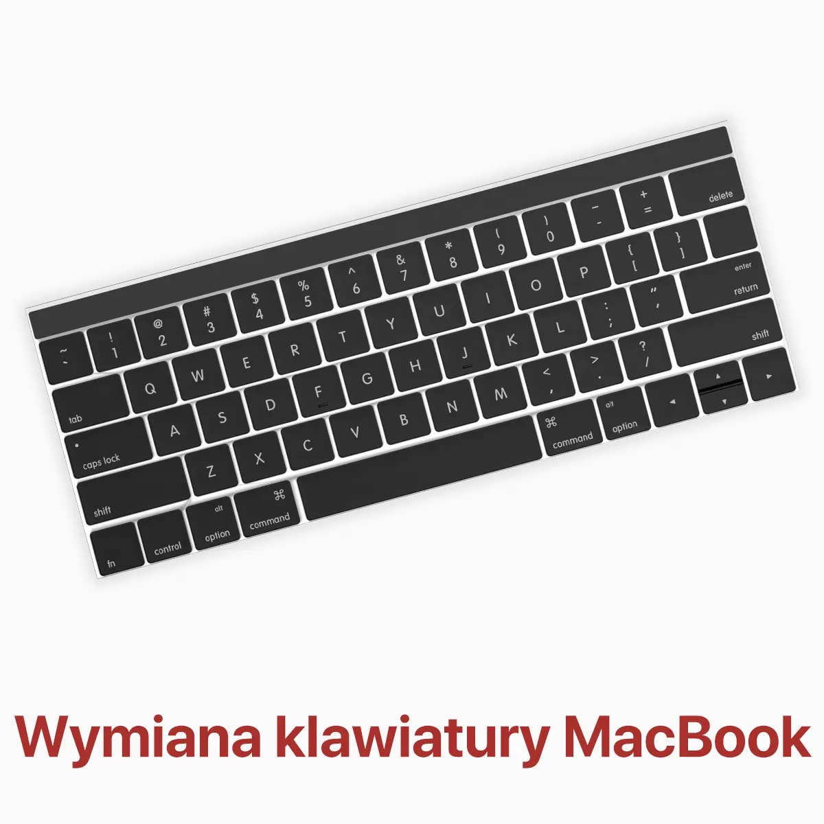 Czarna klawiatura Apple Magic Keyboard z białymi bokami, widok z góry na białym tle, oświetlenie studyjne.