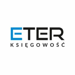 Logo firmy ETER Księgowość z niebieskim 'ETER' i czarnym 'KSIĘGOWOŚĆ' na białym tle.