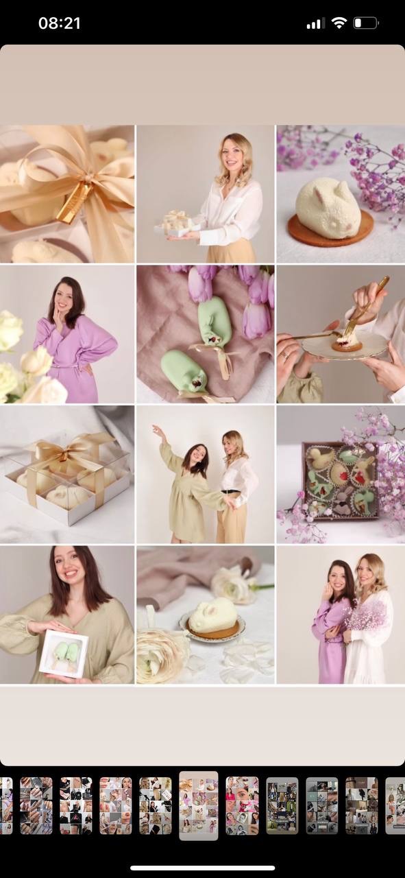 Mozaika zdjęć prezentująca różnorodne słodkie wyroby cukiernicze, w tym ciasta w kształcie królików, desery na patyku i elegancko zapakowane prezenty, uchwycone w pastelowych kolorach i...