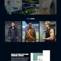 Strona internetowa agencji interaktywnej prezentująca portfolio influencerów, marki współpracujące, oferowane usługi, platformy społecznościowe, projekty i formularz kontaktowy.