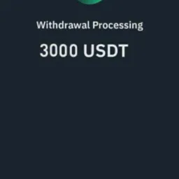 Ekran smartfona przedstawiający potwierdzenie przetworzenia wypłaty 3000 USDT z platformy kryptowalutowej z szacowanym czasem zakończenia transakcji.