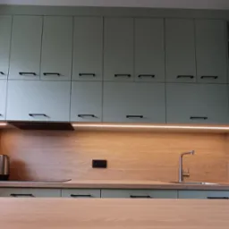 kuchnia 12m2, Warszawa, Saska Kępa szałwia + dąb naturalny