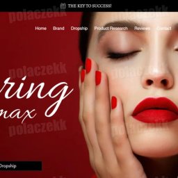 Rafał - Strona internetowa marki kosmetycznej Votre Luxe, z motywem przewodnim w odcieniach czerwieni, prezentująca kobiecą twarz z idealnym makijażem i czerwonymi paznokciami.