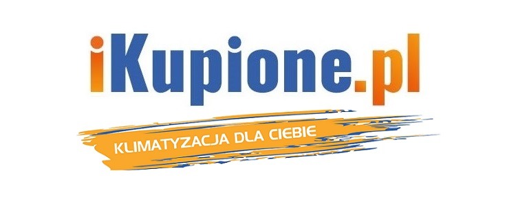 Logo iKupione.pl z hasłem 'Klimatyzacja dla Ciebie' na białym tle.