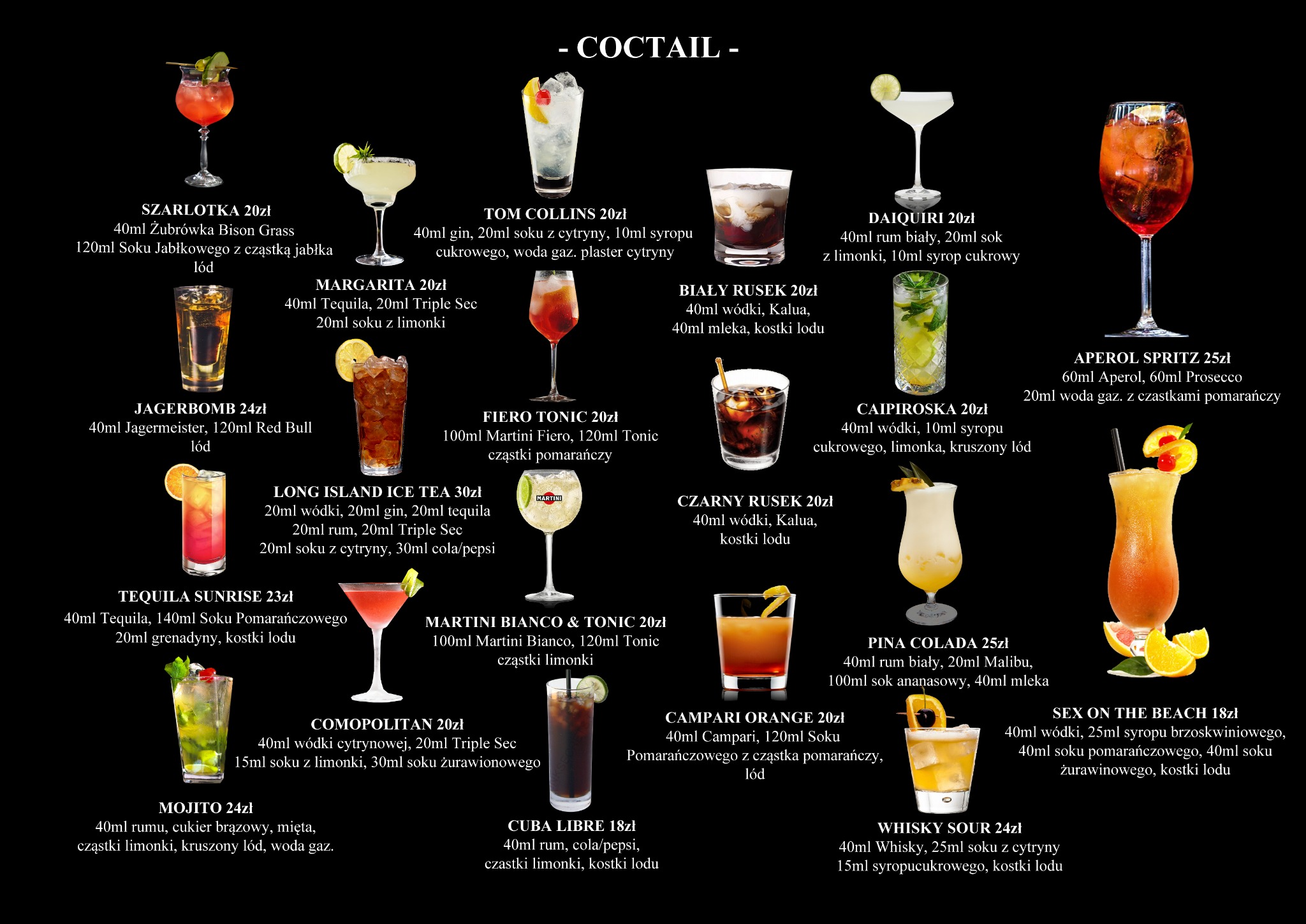 Przykładowe menu zaprojektowane dla właściciela baru