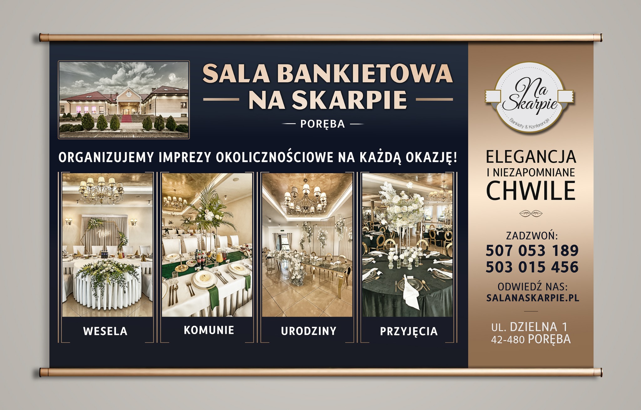 baner wykonany dla sali bankietowej w Porębie