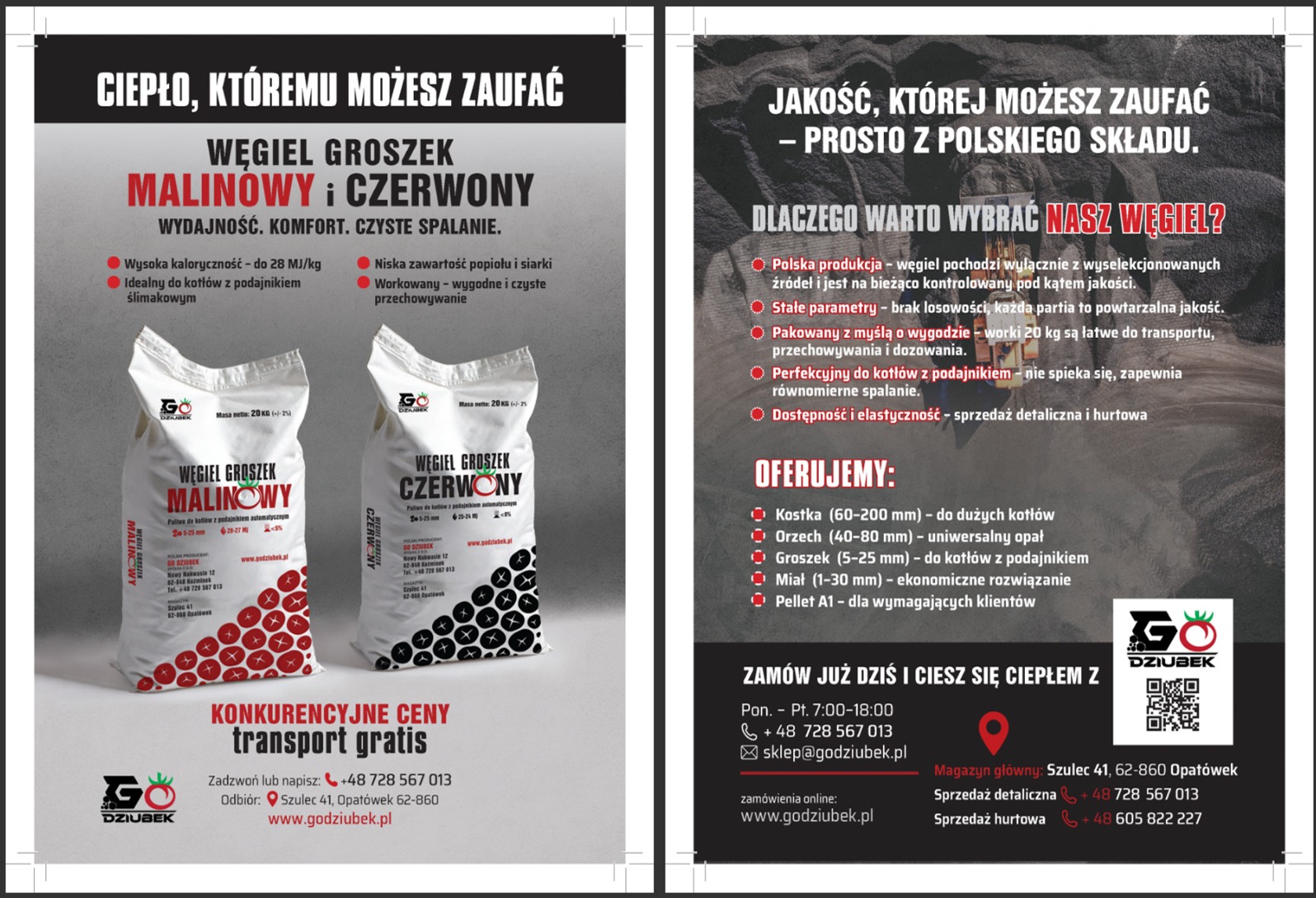 dwustronna ulotka A5 dla firmy GO DZIUBEK