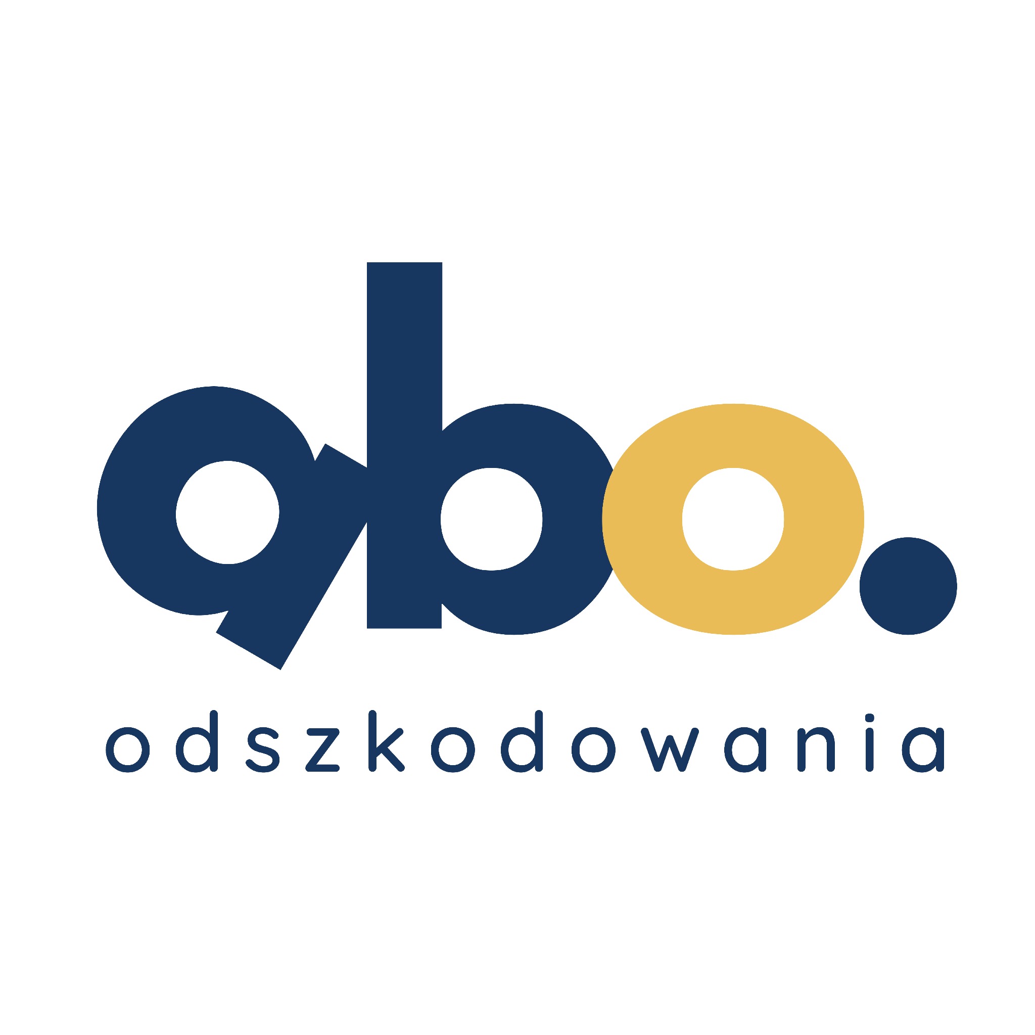 Logo firmy 'abo. odszkodowania' w kolorach granatowym i złotym na białym tle.