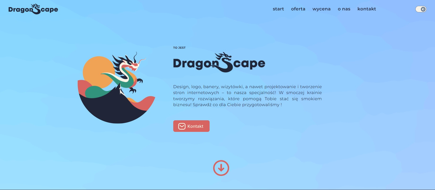 Strona internetowa firmy DragonScape z Gorzowa Wielkopolskiego, prezentująca logo smoka i hasło 'W smoczej krainie tworzymy rozwiązania'.