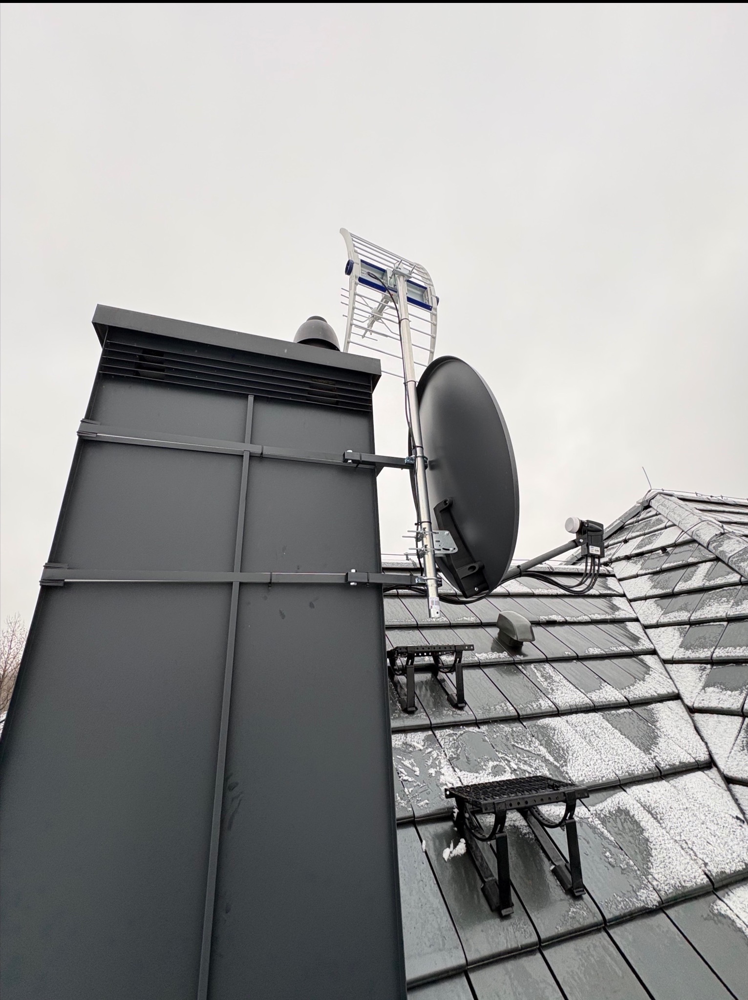 Montaż anten na obejmie kominowej