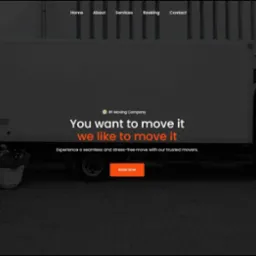 Strona internetowa firmy transportowej z grafiką ciężarówki dostawczej i hasłem 'You want to move it we like to move it'.