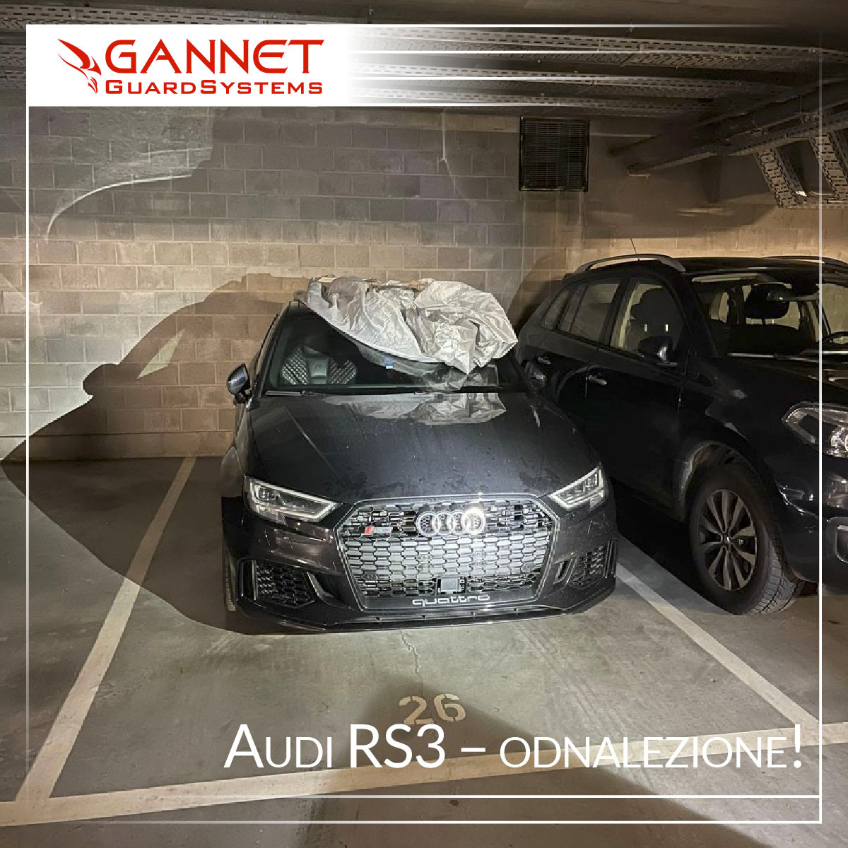 Audi RS3 namierzone po kradzieży.