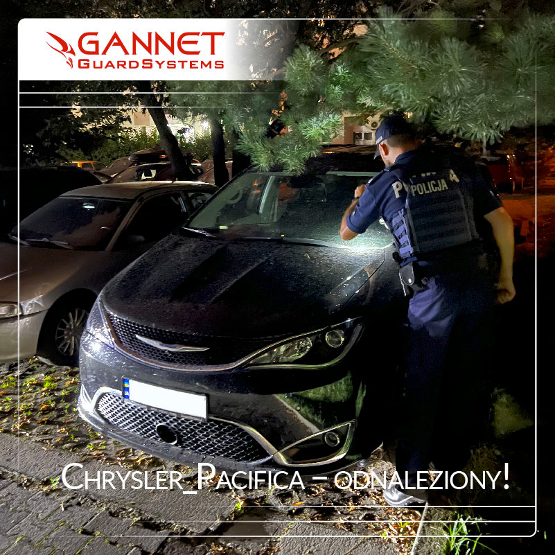 Chrysler Pacifica namierzona po kradzieży.