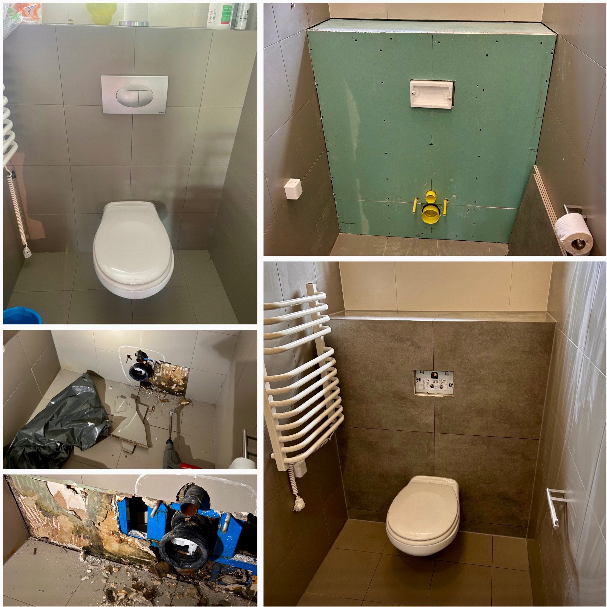 Wymiana uszkodzonego i przeciekającego stelaża WC oraz wykonanie nowej zabudowy i płytek