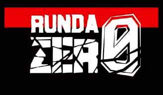 Logo sklepu internetowego Runda Zero z charakterystycznym, rozbitym fontem w kolorze białym na czarnym tle z czerwonym paskiem u góry.