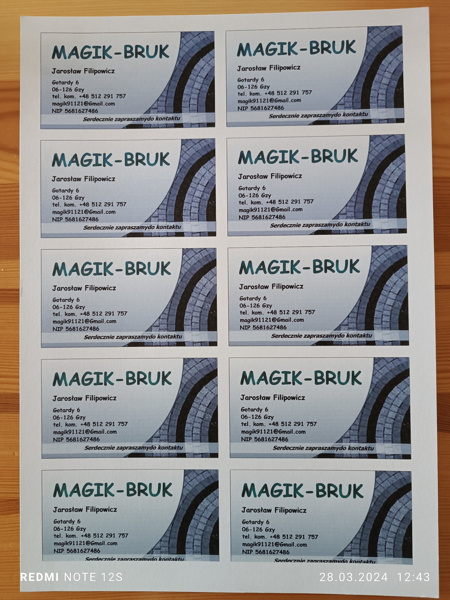 Gotowa wizytówka po wydruku