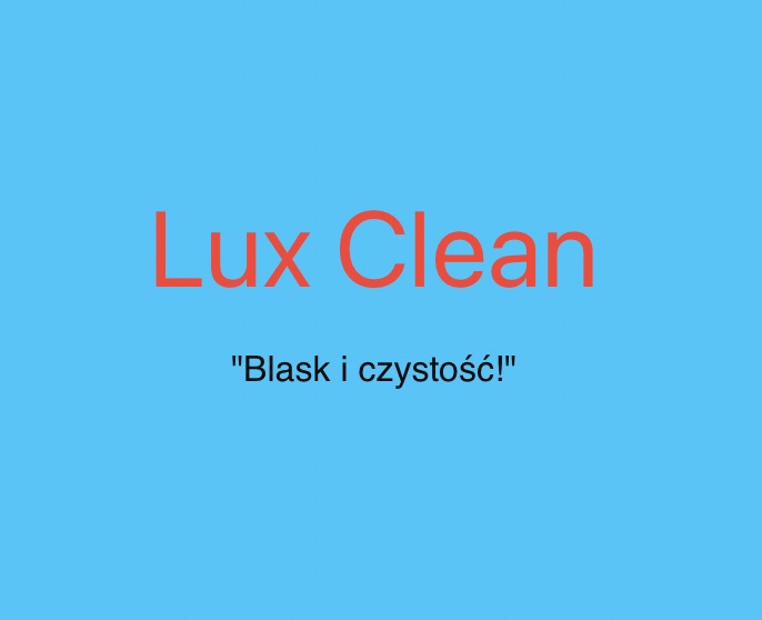 Logo firmy Lux Clean z hasłem 'Blask i czystość!' na jasnoniebieskim tle.