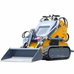 Żółto-szara miniładowarka gąsienicowa LT-480, widok z boku, na białym tle.